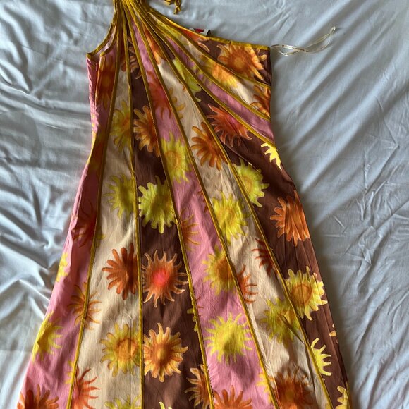 New Farm Rio x Anthropologie One-Shoulder Seamed A-Line Maxi Dress Orange - Picture 2 of 4